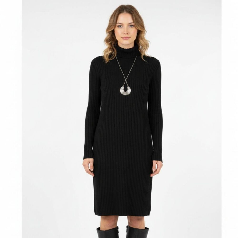 Anthropologie Postage Stamp Black Long Sleeve Turtleneck Knit Dress M